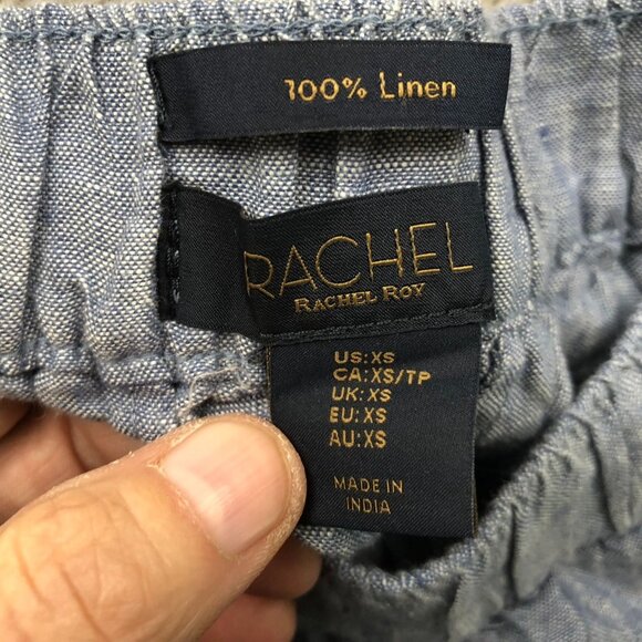 Rachel Roy Women Pants Size XS Straight Leg 100% Linen Blue Elastic Waist Casual - Picture 9 of 11